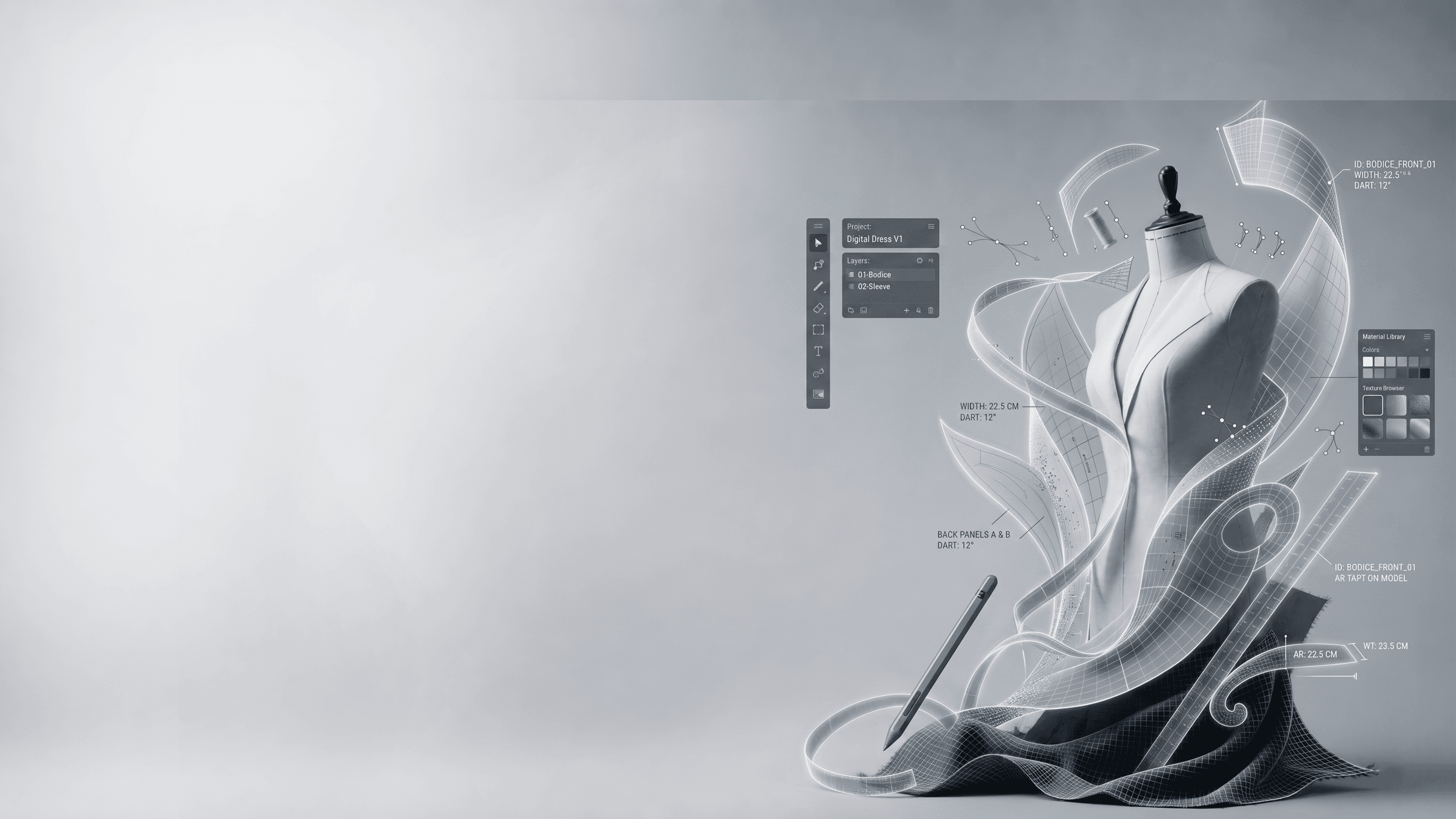 Fashion mannequin with pattern making elements