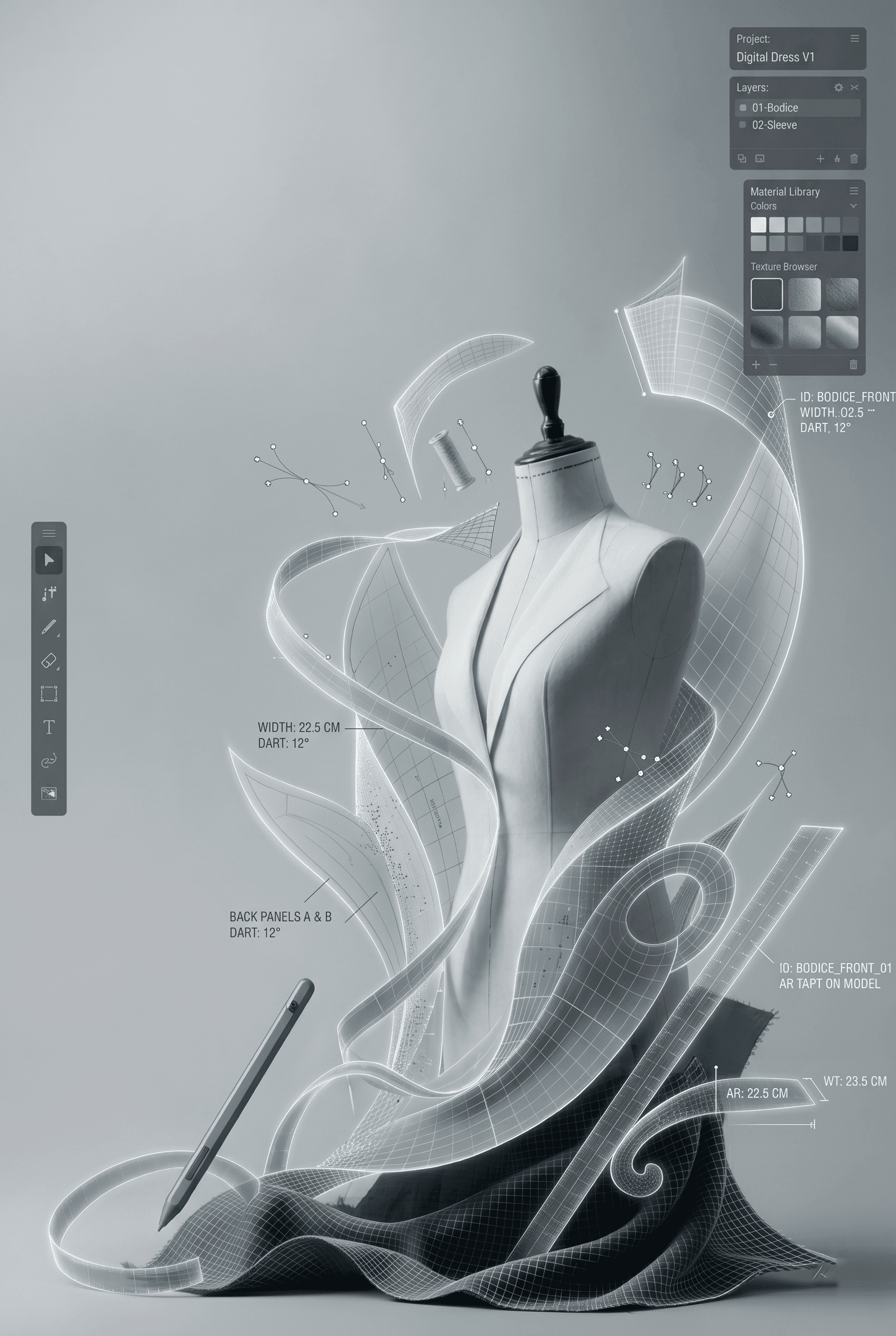 Fashion mannequin with pattern making elements